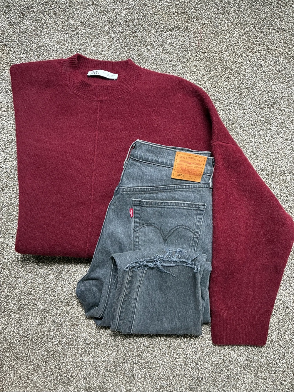 Zara Women's Wine Red Crewneck Sweater